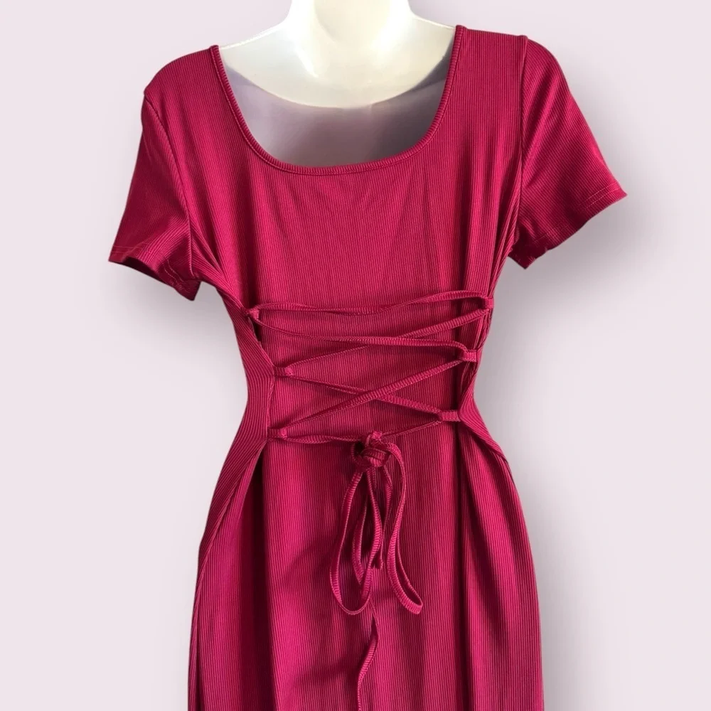 SHEIN Burgundy Corset Maxi Dress Square Neck Bodycon L - Picture 3 of 8